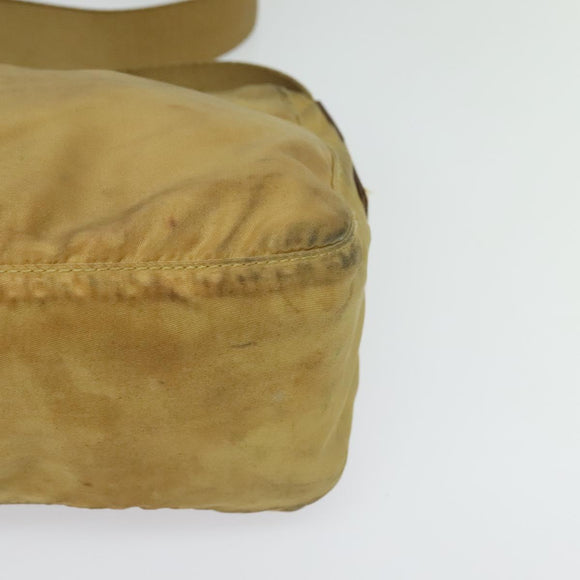 PRADA Shoulder Bag Nylon Beige Silver Auth 120621