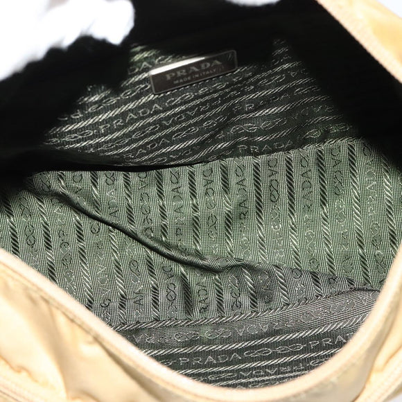 PRADA Shoulder Bag Nylon Beige Silver Auth 120621