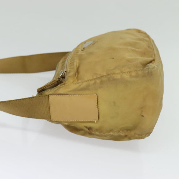 PRADA Shoulder Bag Nylon Beige Silver Auth 120621