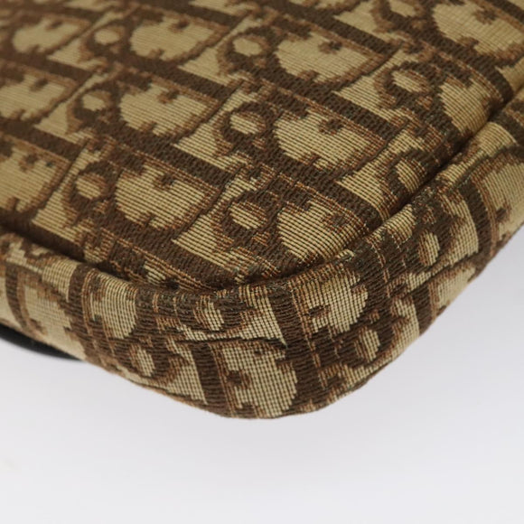 Christian Dior Trotter Canvas Shoulder Bag Brown Gold Auth 120625