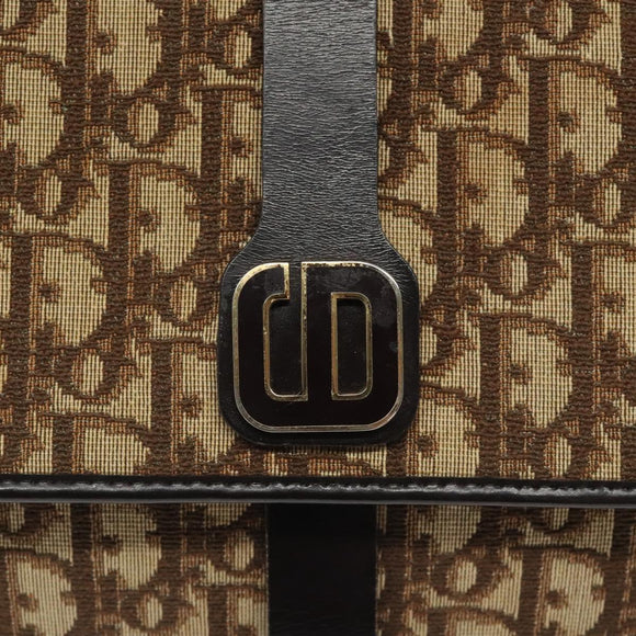 Christian Dior Trotter Canvas Shoulder Bag Brown Gold Auth 120625