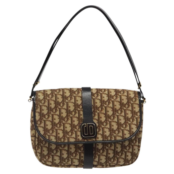 Christian Dior Trotter Canvas Shoulder Bag Brown Gold Auth 120625