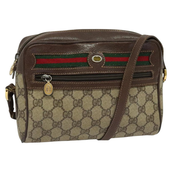 GUCCI GG Supreme Web Sherry Line Shoulder Bag PVC Beige Gold Auth 120628