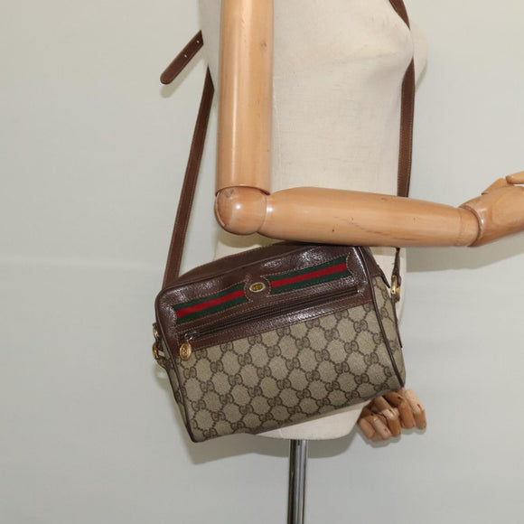 GUCCI GG Supreme Web Sherry Line Shoulder Bag PVC Beige Gold Auth 120628