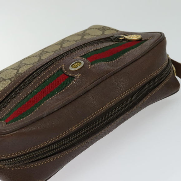 GUCCI GG Supreme Web Sherry Line Shoulder Bag PVC Beige Gold Auth 120628