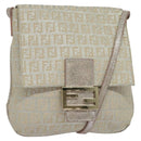 FENDI Zucchino Canvas Shoulder Bag Silver Gold Auth 120637-1