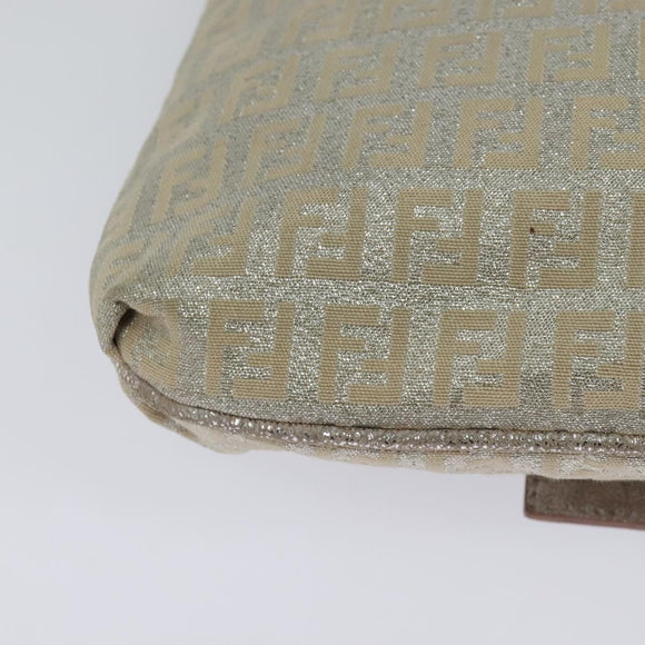 FENDI Zucchino Canvas Shoulder Bag Silver Gold Auth 120637