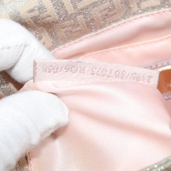 FENDI Zucchino Canvas Shoulder Bag Silver Gold Auth 120637