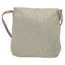FENDI Zucchino Canvas Shoulder Bag Silver Gold Auth 120637-2