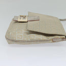 FENDI Zucchino Canvas Shoulder Bag Silver Gold Auth 120637-4