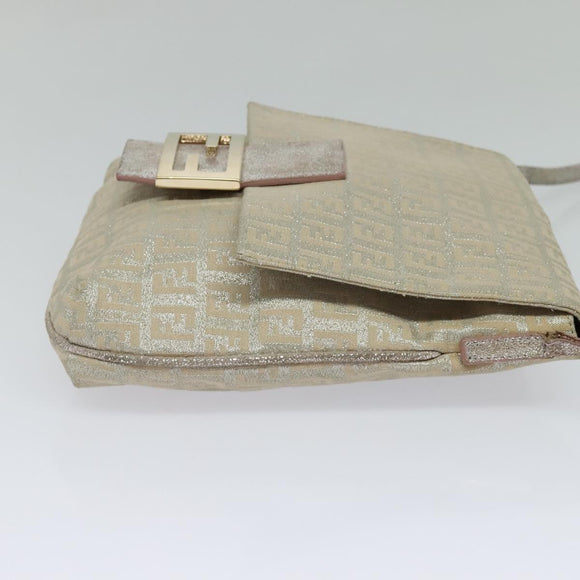 FENDI Zucchino Canvas Shoulder Bag Silver Gold Auth 120637