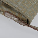 FENDI Zucchino Canvas Shoulder Bag Silver Gold Auth 120637-7