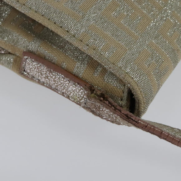 FENDI Zucchino Canvas Shoulder Bag Silver Gold Auth 120637