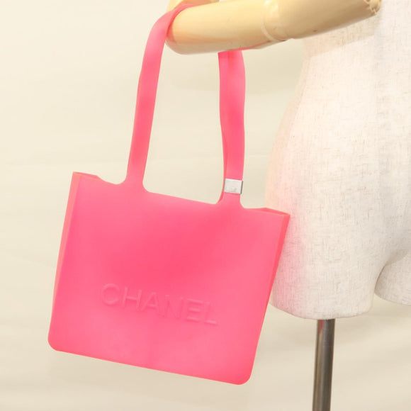 CHANEL Tote Bag Rubber Pink CC Auth 120645