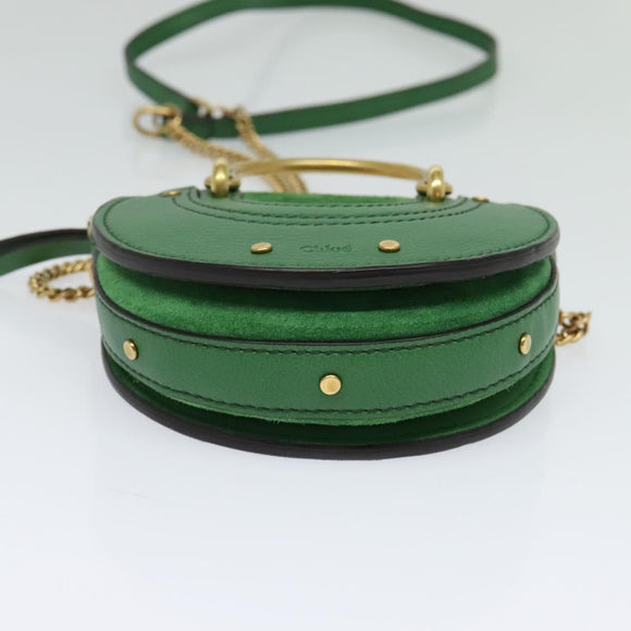 Chloe Chain Pixy Shoulder Bag Leather Green Gold Auth 120652