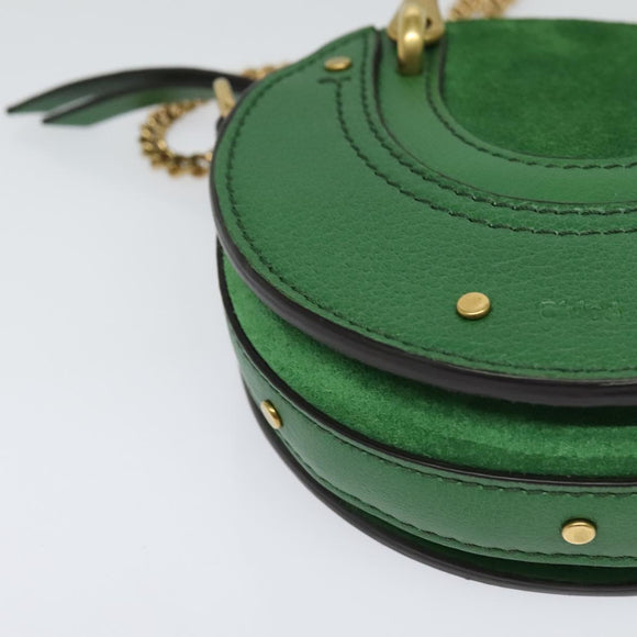 Chloe Chain Pixy Shoulder Bag Leather Green Gold Auth 120652