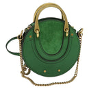 Chloe Chain Pixy Shoulder Bag Leather Green Gold Auth 120652-1