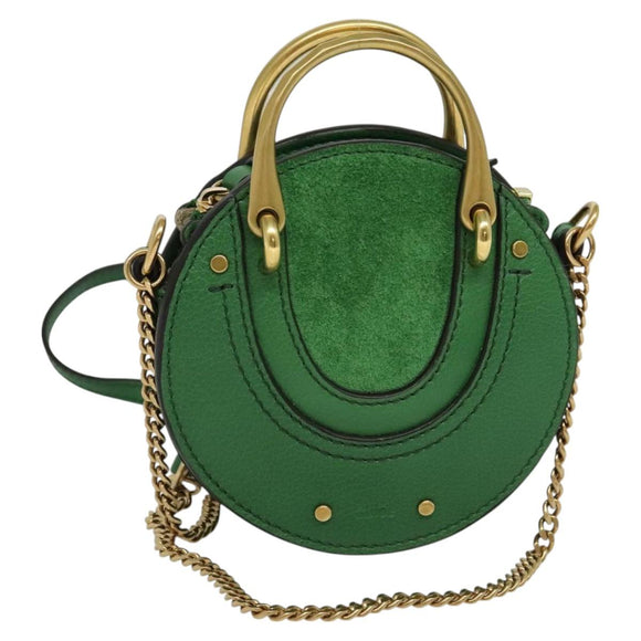 Chloe Chain Pixy Shoulder Bag Leather Green Gold Auth 120652