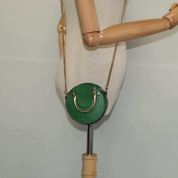 Chloe Chain Pixy Shoulder Bag Leather Green Gold Auth 120652