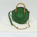 Chloe Chain Pixy Shoulder Bag Leather Green Gold Auth 120652-12