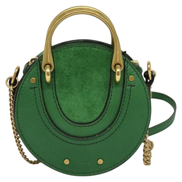 Chloe Chain Pixy Shoulder Bag Leather Green Gold Auth 120652