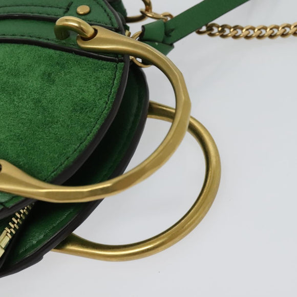 Chloe Chain Pixy Shoulder Bag Leather Green Gold Auth 120652
