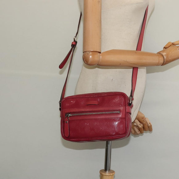 GUCCI GG Implementation Shoulder Bag PVC Red Silver 201447 Auth 120664