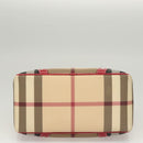 BURBERRY Nova Check Hand Bag PVC Beige Silver Auth 120678-6