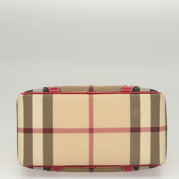 BURBERRY Nova Check Hand Bag PVC Beige Silver Auth 120678