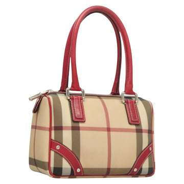 BURBERRY Nova Check Hand Bag PVC Beige Silver Auth 120678