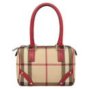 BURBERRY Nova Check Hand Bag PVC Beige Silver Auth 120678-13