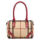 BURBERRY Nova Check Hand Bag PVC Beige Silver Auth 120678-2