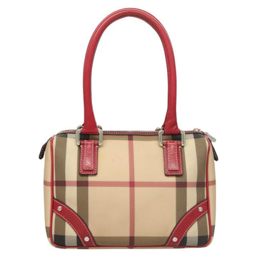 BURBERRY Nova Check Hand Bag PVC Beige Silver Auth 120678 - 0