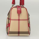 BURBERRY Nova Check Hand Bag PVC Beige Silver Auth 120678-4