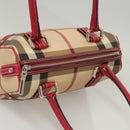 BURBERRY Nova Check Hand Bag PVC Beige Silver Auth 120678-7