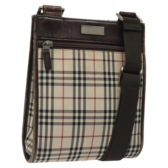 BURBERRY Nova Check Shoulder Bag Beige Silver Auth 120704