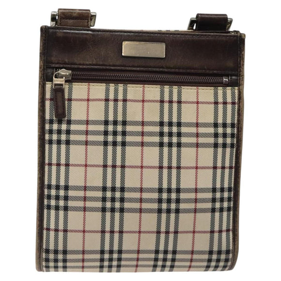 BURBERRY Nova Check Shoulder Bag Beige Silver Auth 120704