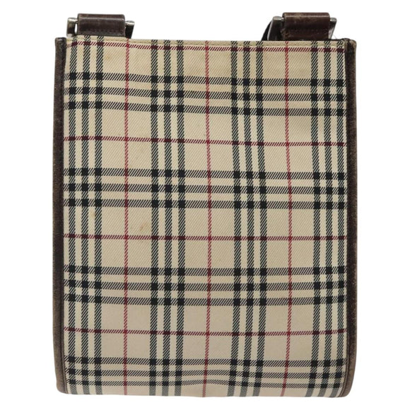 BURBERRY Nova Check Shoulder Bag Nylon Beige Silver Auth 120704