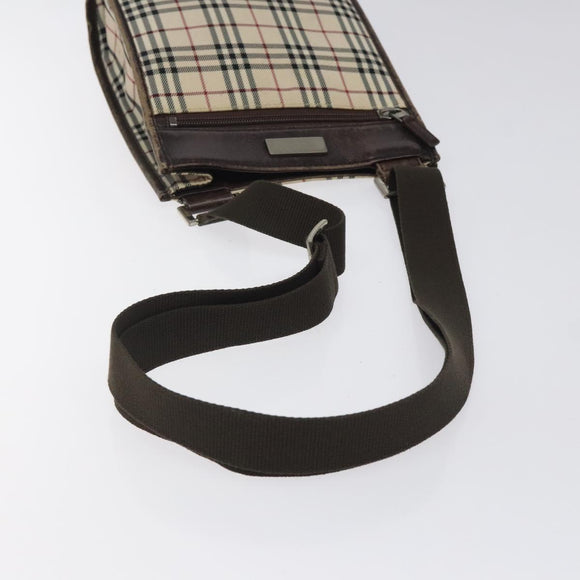 BURBERRY Nova Check Shoulder Bag Nylon Beige Silver Auth 120704