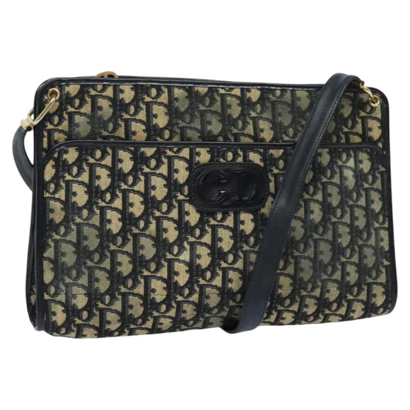 Christian Dior Trotter Canvas Shoulder Bag Navy Gold Auth 120706