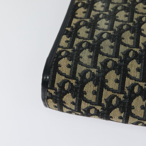 Christian Dior Trotter Canvas Shoulder Bag Navy Gold Auth 120706