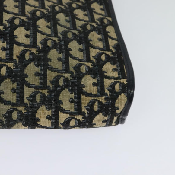 Christian Dior Trotter Canvas Shoulder Bag Navy Gold Auth 120706