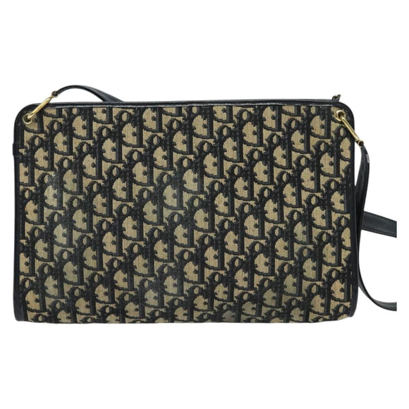 Christian Dior Trotter Canvas Shoulder Bag Navy Gold Auth 120706