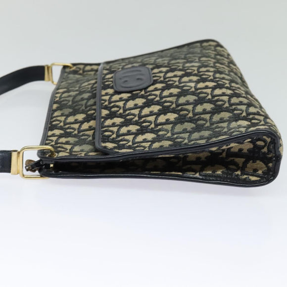Christian Dior Trotter Canvas Shoulder Bag Navy Gold Auth 120706