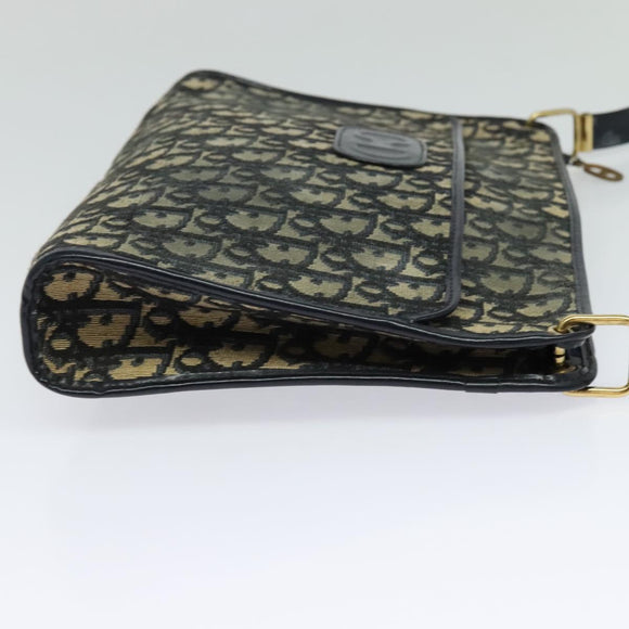 Christian Dior Trotter Canvas Shoulder Bag Navy Gold Auth 120706