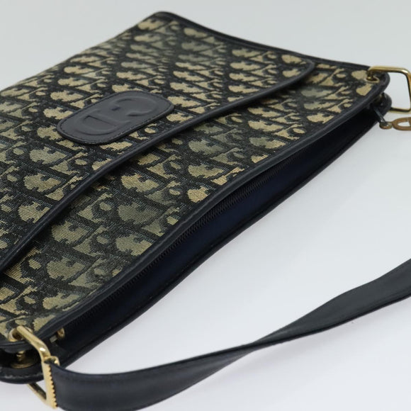 Christian Dior Trotter Canvas Shoulder Bag Navy Gold Auth 120706