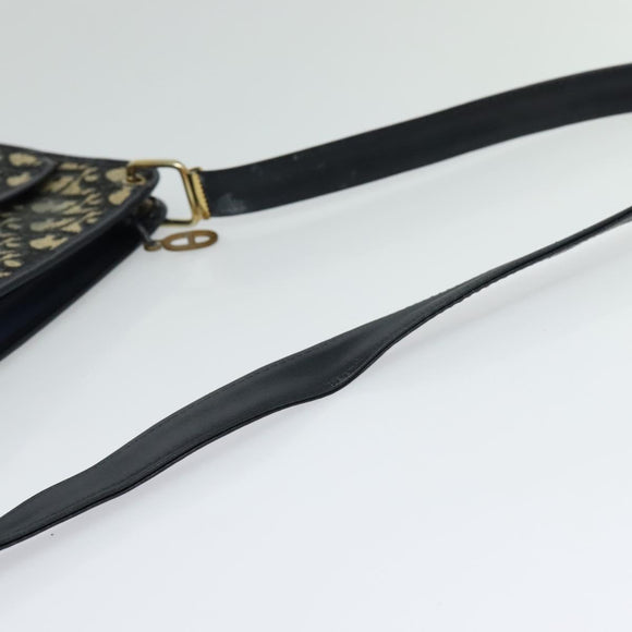 Christian Dior Trotter Canvas Shoulder Bag Navy Gold Auth 120706