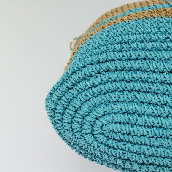 BURBERRY Blue Label Hand Bag Straw 2way Blue Gold Auth 120707