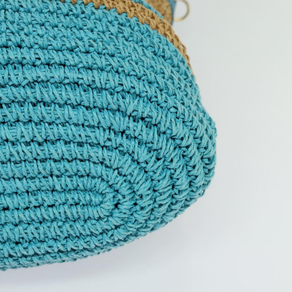 BURBERRY Blue Label Hand Bag Straw 2way Blue Gold Auth 120707