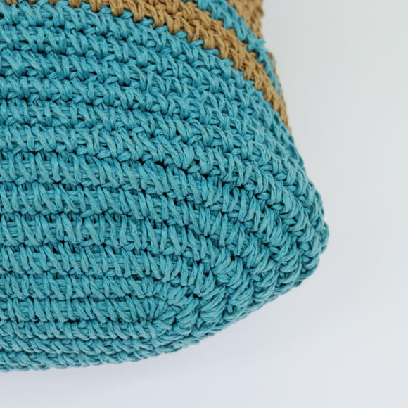 BURBERRY Blue Label Hand Bag Straw 2way Blue Gold Auth 120707